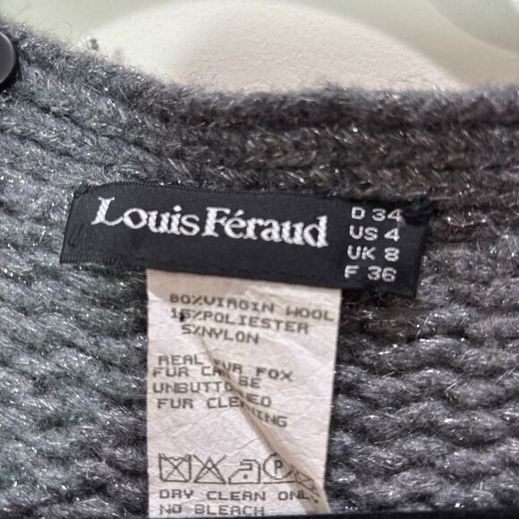 Louis Feraud Wool Cardigan Gray Chunky Knit Women 4 Academia Old Money Cabincore - Picture 5 of 11